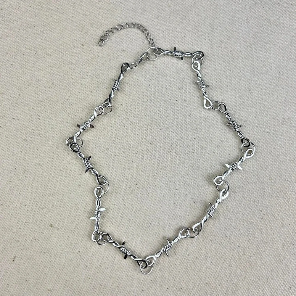 Silver barbed wire necklace y2k opium cyber punk barb wire